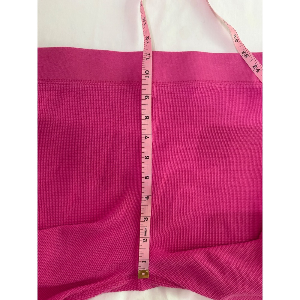 J. CREW Bright Pink Stretch Cotton Waffle Knit Thermal Henley Pajama Set L - Picture 10 of 11